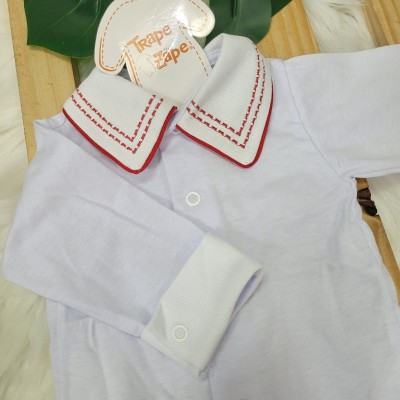 body branco com gola bordado pontilhado vermelho